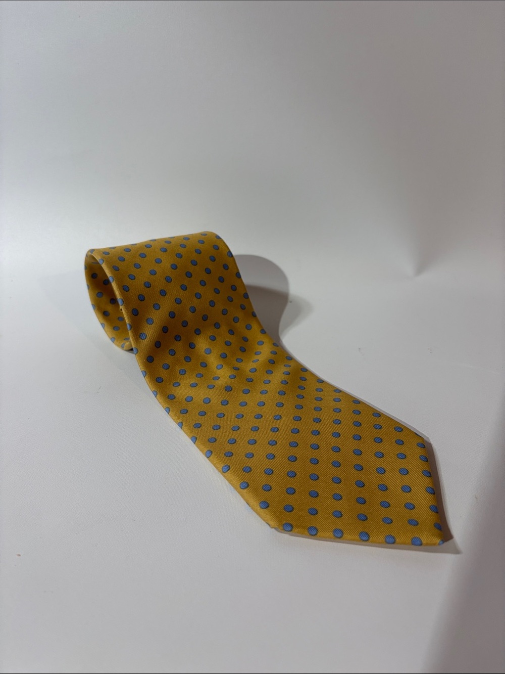 Brooks Brothers Yellow Tie with Blue Polka Dots